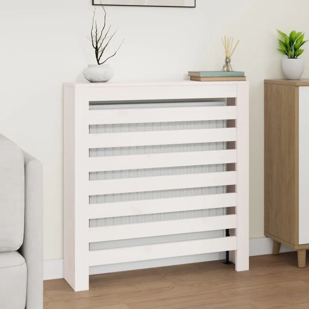 822592 vidaXL Cobertura de radiador 79,5x19x84 cm pinho maciço branca
