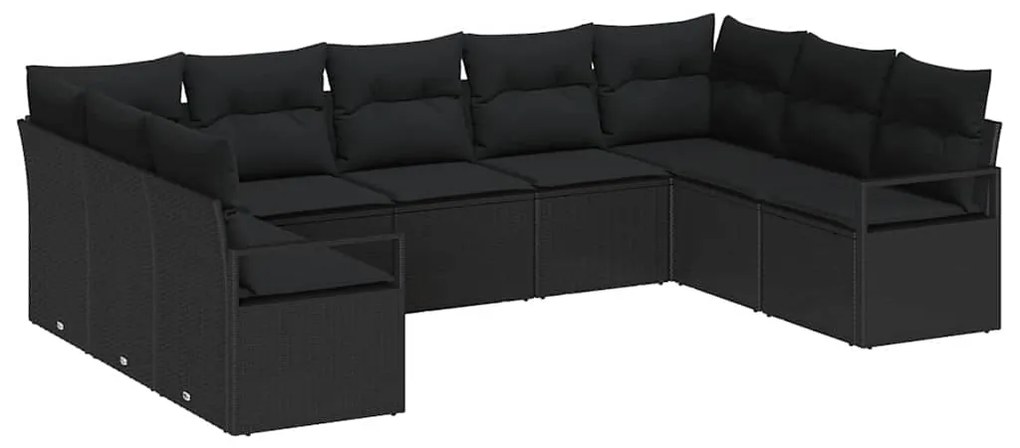 Conjunto de Sofá de Jardim com 9 Peças e Almofadas, Preto de Poly Ratt