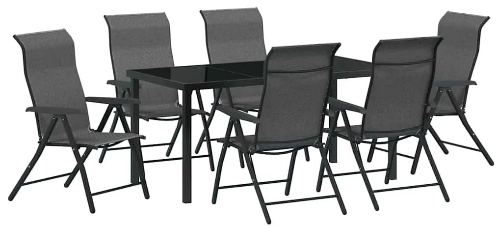 Conjunto de Jantar de Jardim com 7 Peças em Rattan e Poliéster Cinza