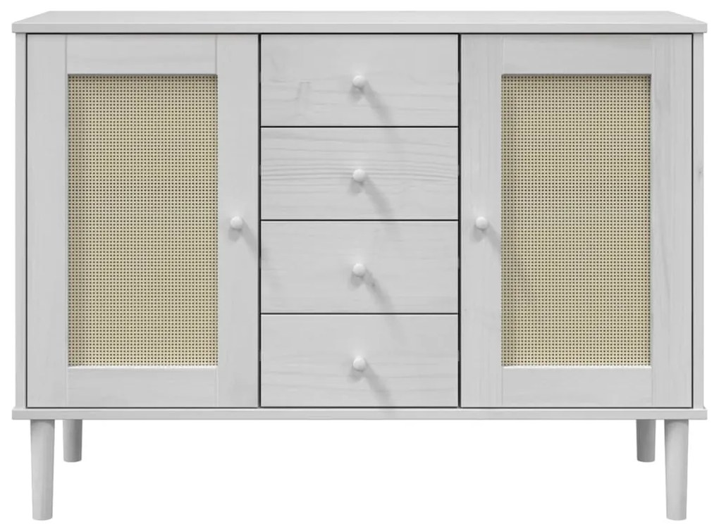 Aparador SENJA aspeto de vime 112x40x80 cm pinho maciço branco