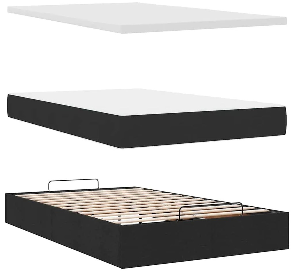 Estrutura de cama otomana com colchão preto 120x190 cm tecido