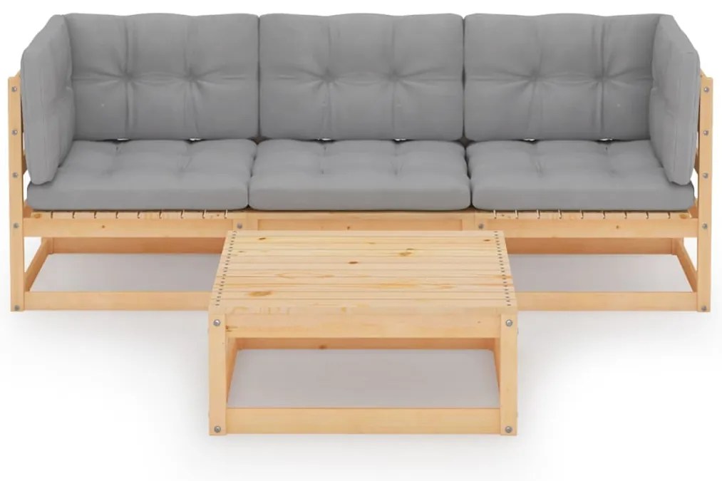 4 pcs conjunto lounge de jardim com almofadões pinho maciço