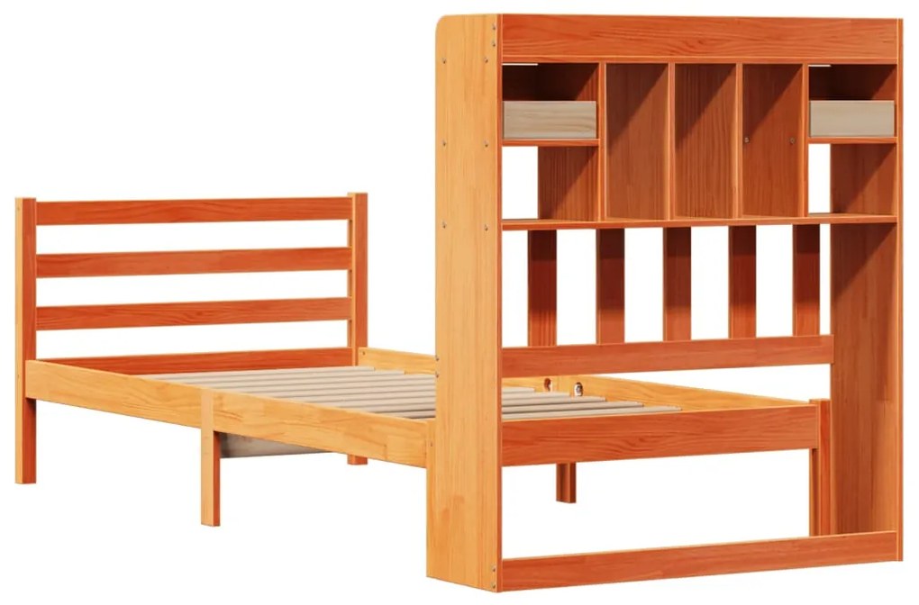 Cama c/ estante sem colchão 100x200cm pinho maciço castanho-mel