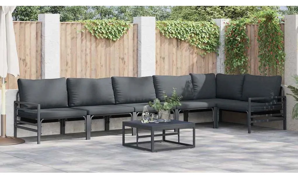 Conjunto de Sofá de Jardim 7 pcs Cinzento-escuro Aço