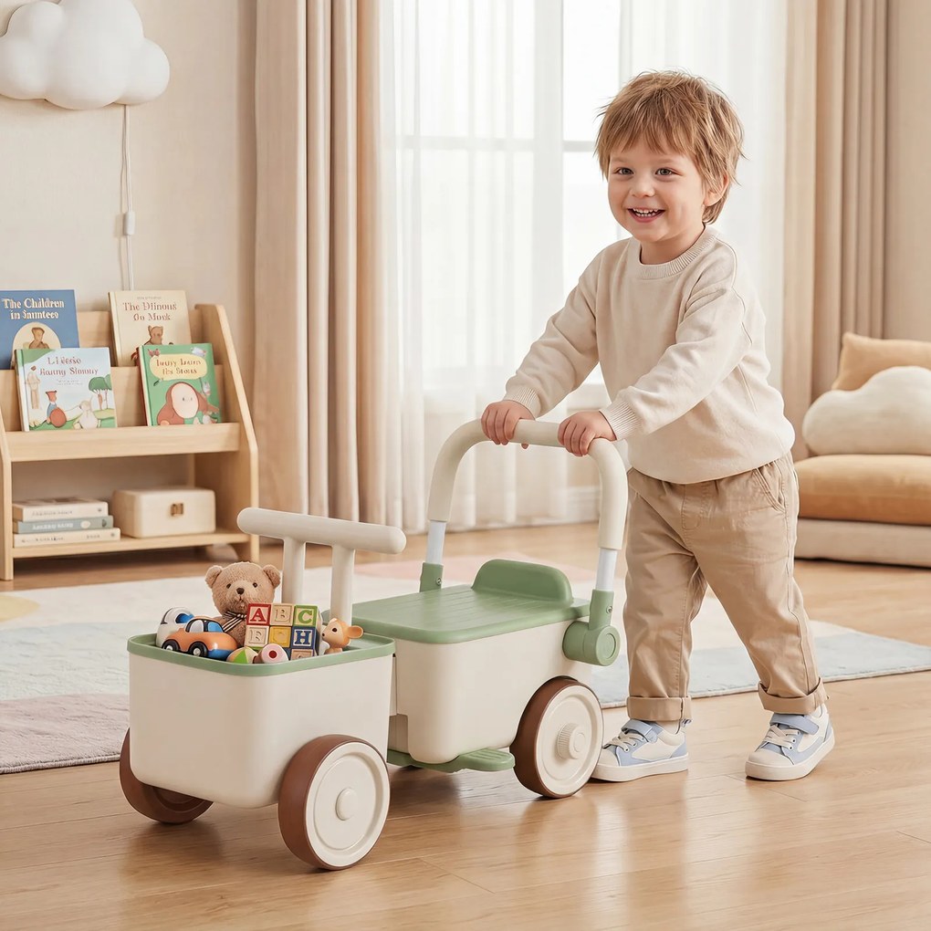 Andador Infantil 3 em 1, 67,5 x 28 x 35 cm, Pega Dobrável, Verde