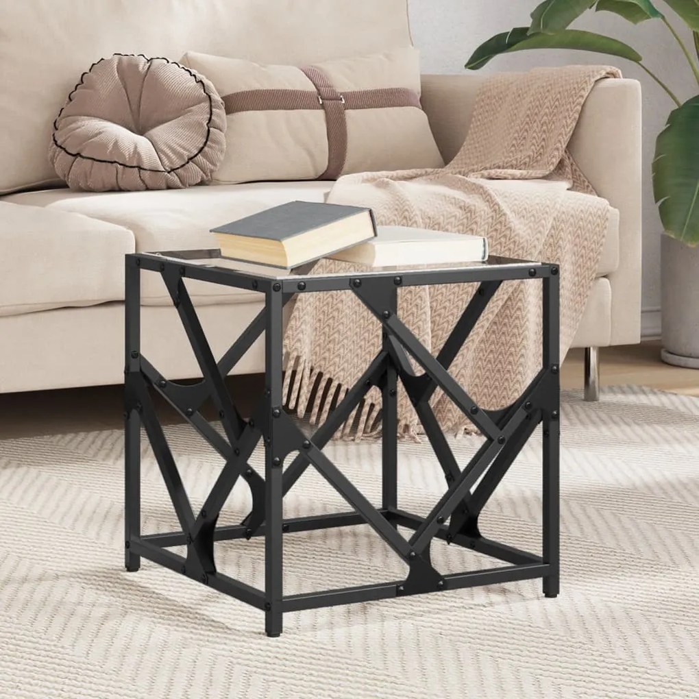 vidaXL Mesa de centro c/ topo em vidro transparente 40x40x41 cm aço