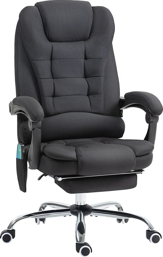 Vinsetto Cadeira de Escritório com 6 Pontos de Massagem Giratória com Encosto Reclinável 135º Função de Aquecimento 65x70x111-119 cm Preto | Aosom Portugal