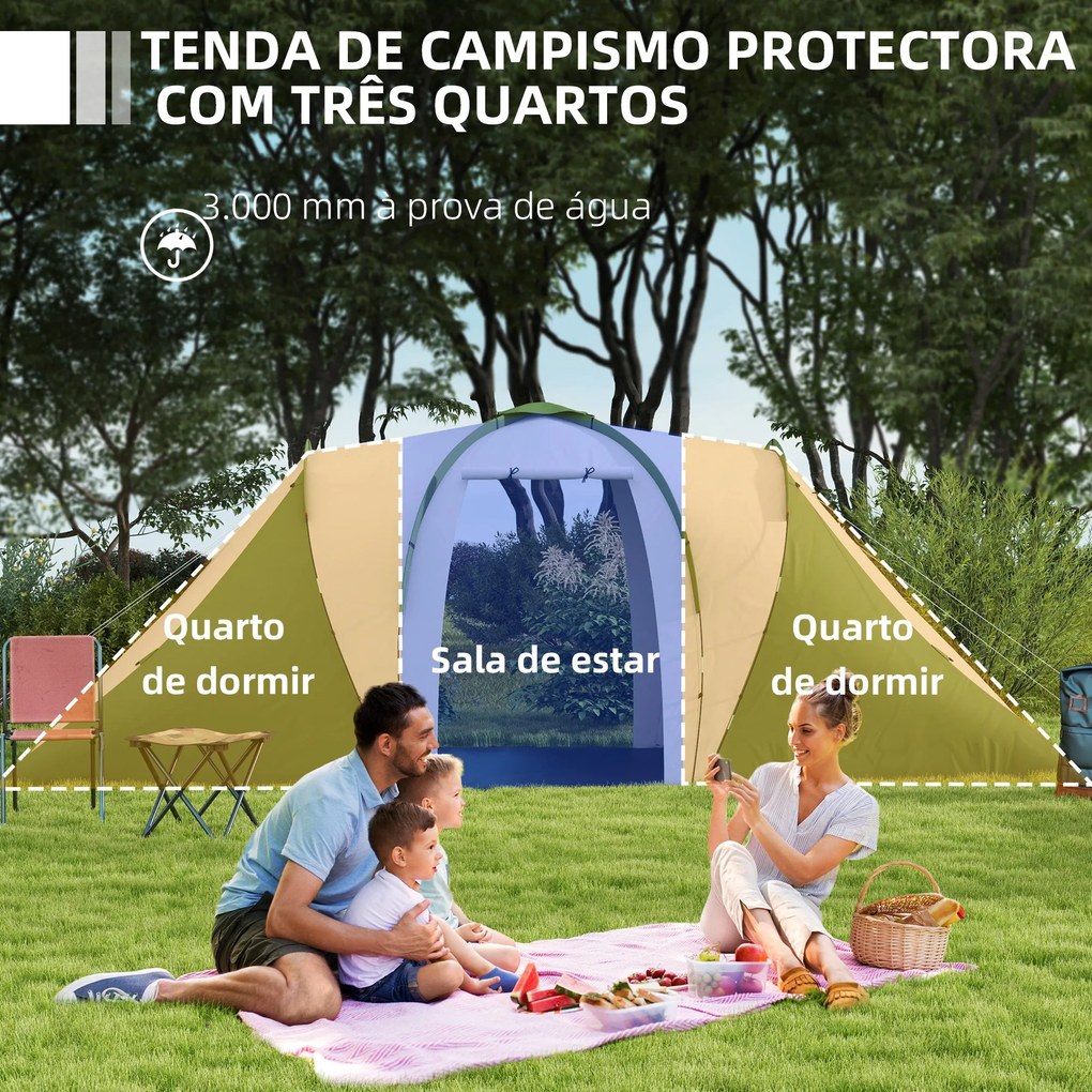 Outsunny Tenda de Campismo Familiar para 4-6 Pessoas com 2 Dormitórios