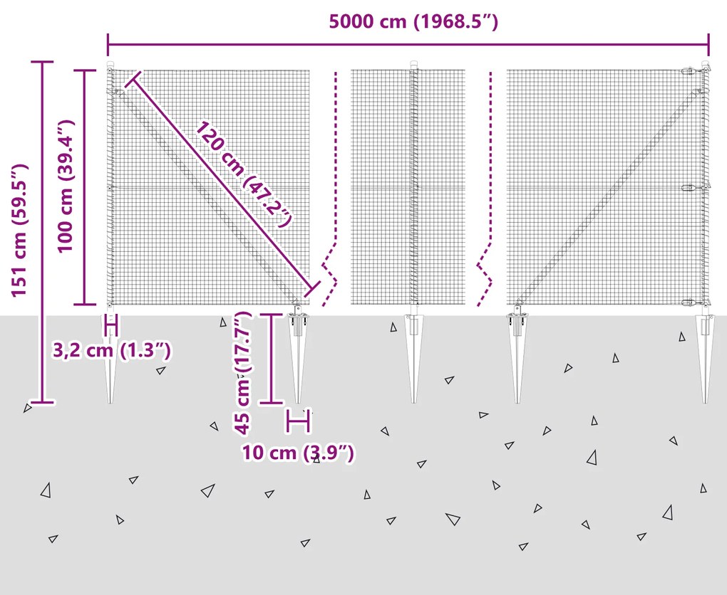 Cerca de Arame Soldado com 13 Estacas de Espeto 1x50 m Aço Galvanizado