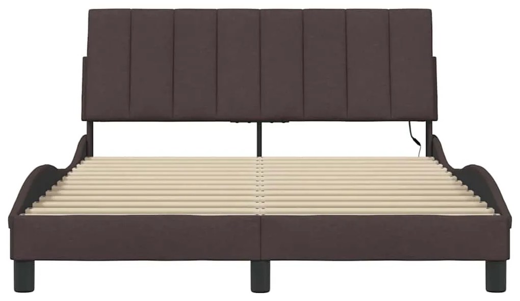 Estrutura de cama sem colchão 140x190 cm tecido castanho-escuro