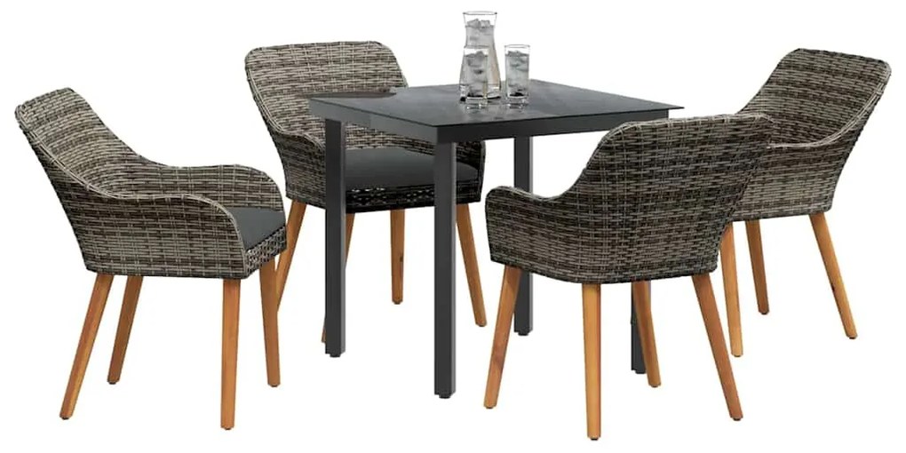 Conjunto de Jantar de Jardim 5 Peças Cinza em Rattan Polivalente