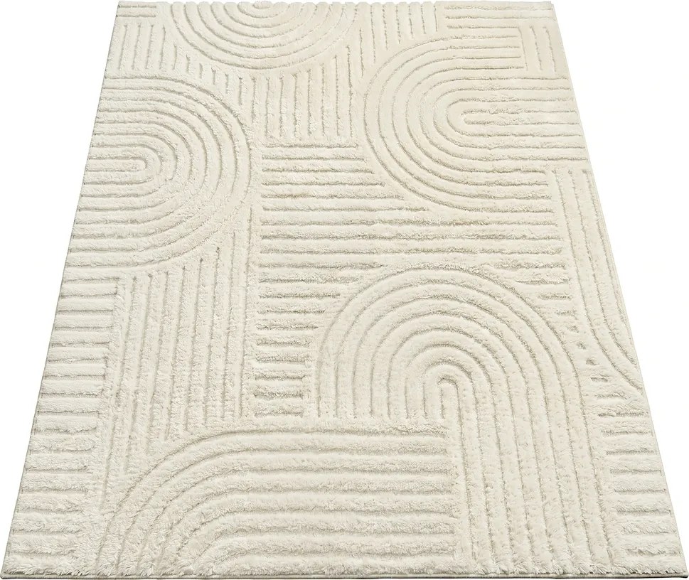 Tapete sala, quarto 3D 170 x 120 cm, lavável na máquina e antiderrapante branco creme