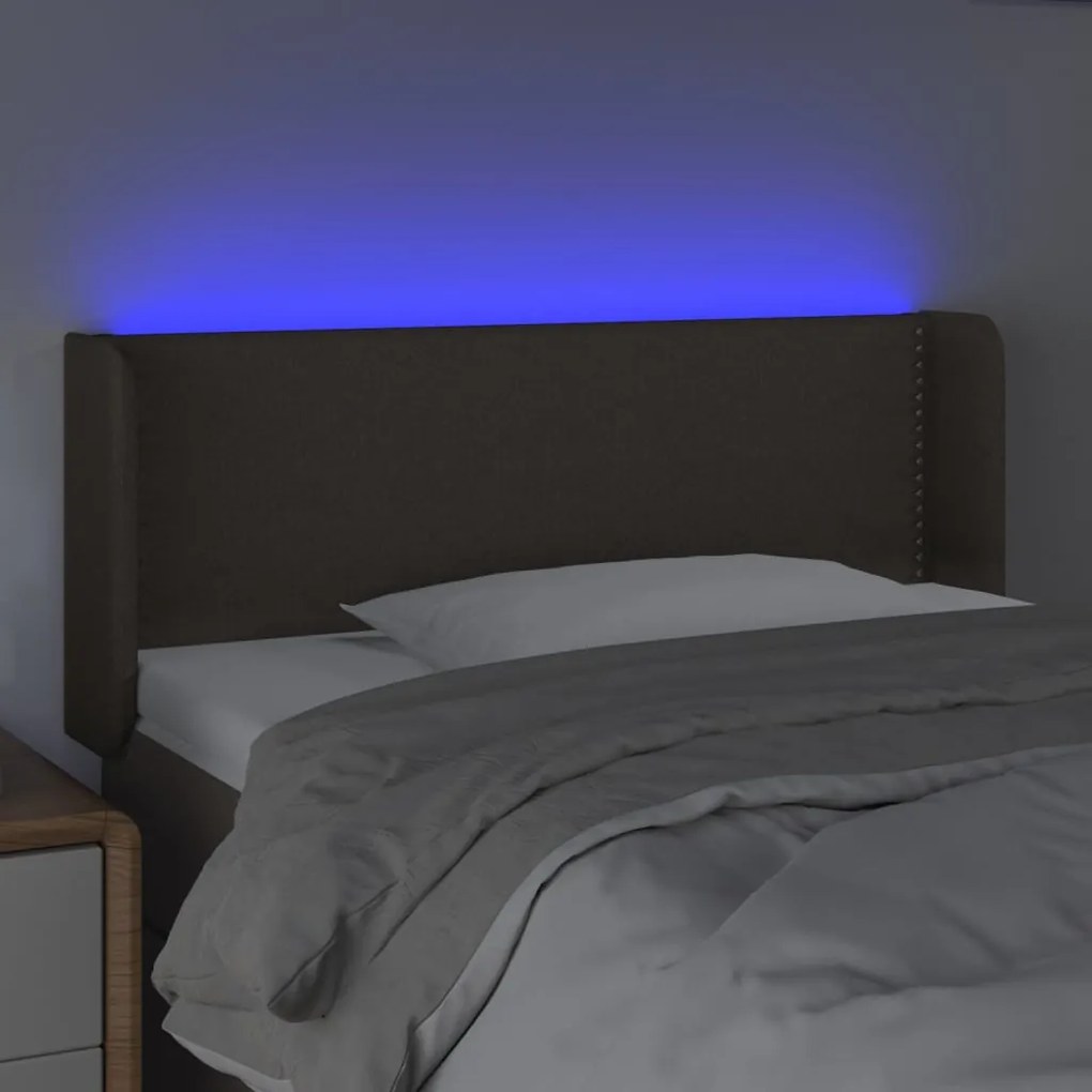 Cabeceira cama luzes LED tecido 83x16x78/88cm cinza-acastanhado