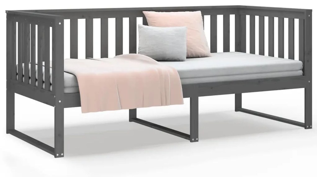 Sofá-cama 90x190 cm madeira de pinho maciça cinzento