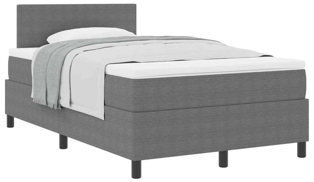 Cama Box Spring com Colchão Cinza 120x200 cm Tecido de Veludo Cotelê
