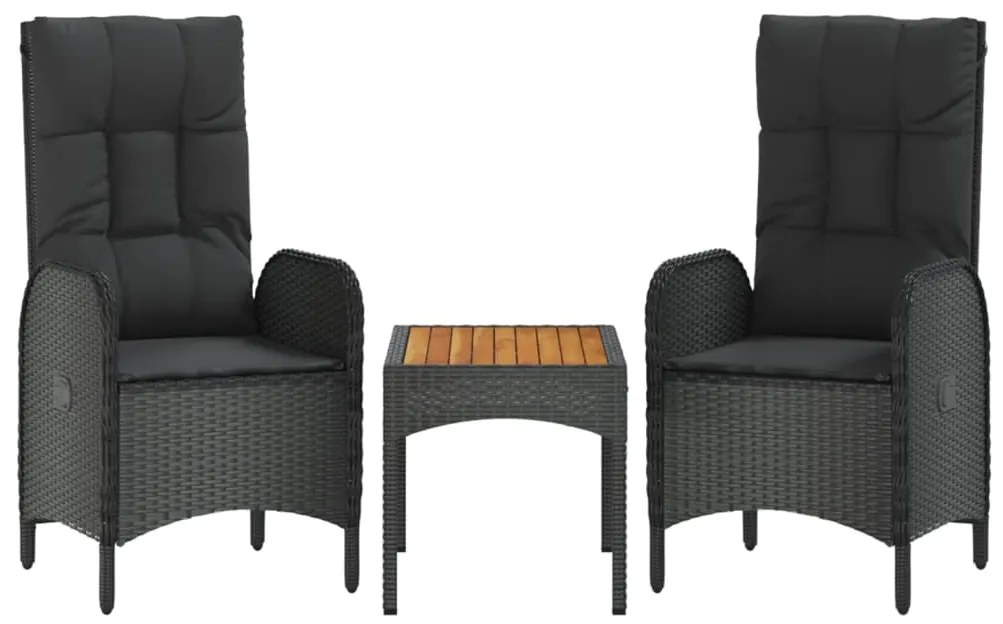 4 pcs conjunto de jardim p/ jardim c/ almofadões vime PE preto