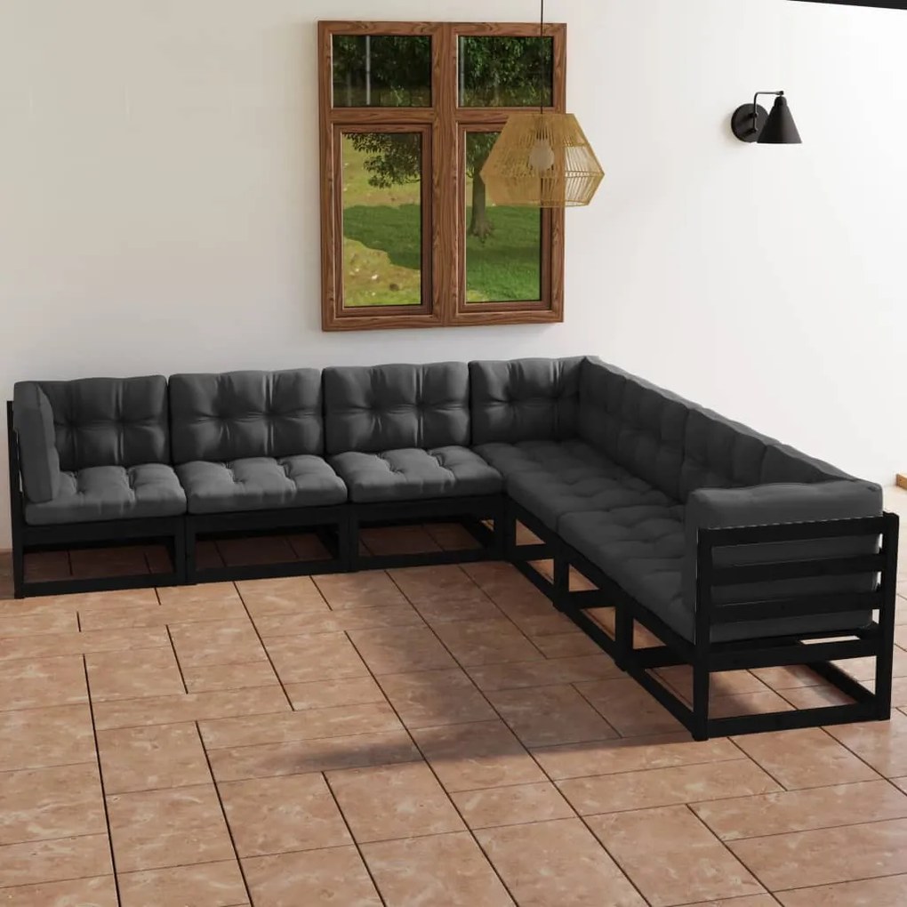 7 pcs conjunto lounge de jardim c/ almofadões pinho maciço