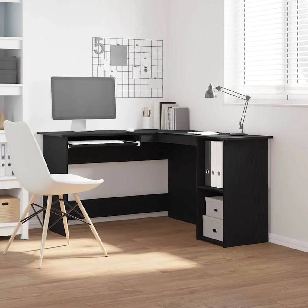 Escrivaninha vidaXL em Preto Carvalho de 120x140x75 cm em Madeira Enge