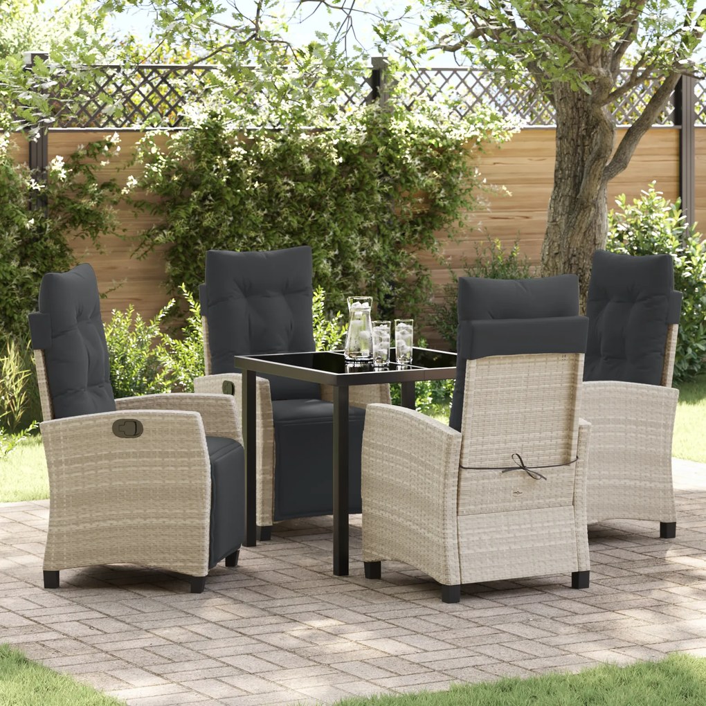 Conjunto de Jantar de Jardim de 5 Peças Cinza Claro Rattan Poli