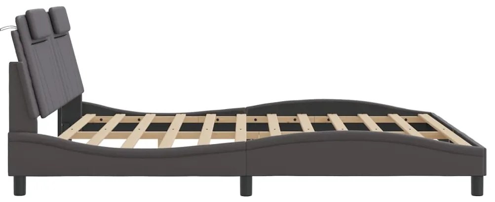 Estrutura cama c/ cabeceira 180x200cm couro artificial cinzento