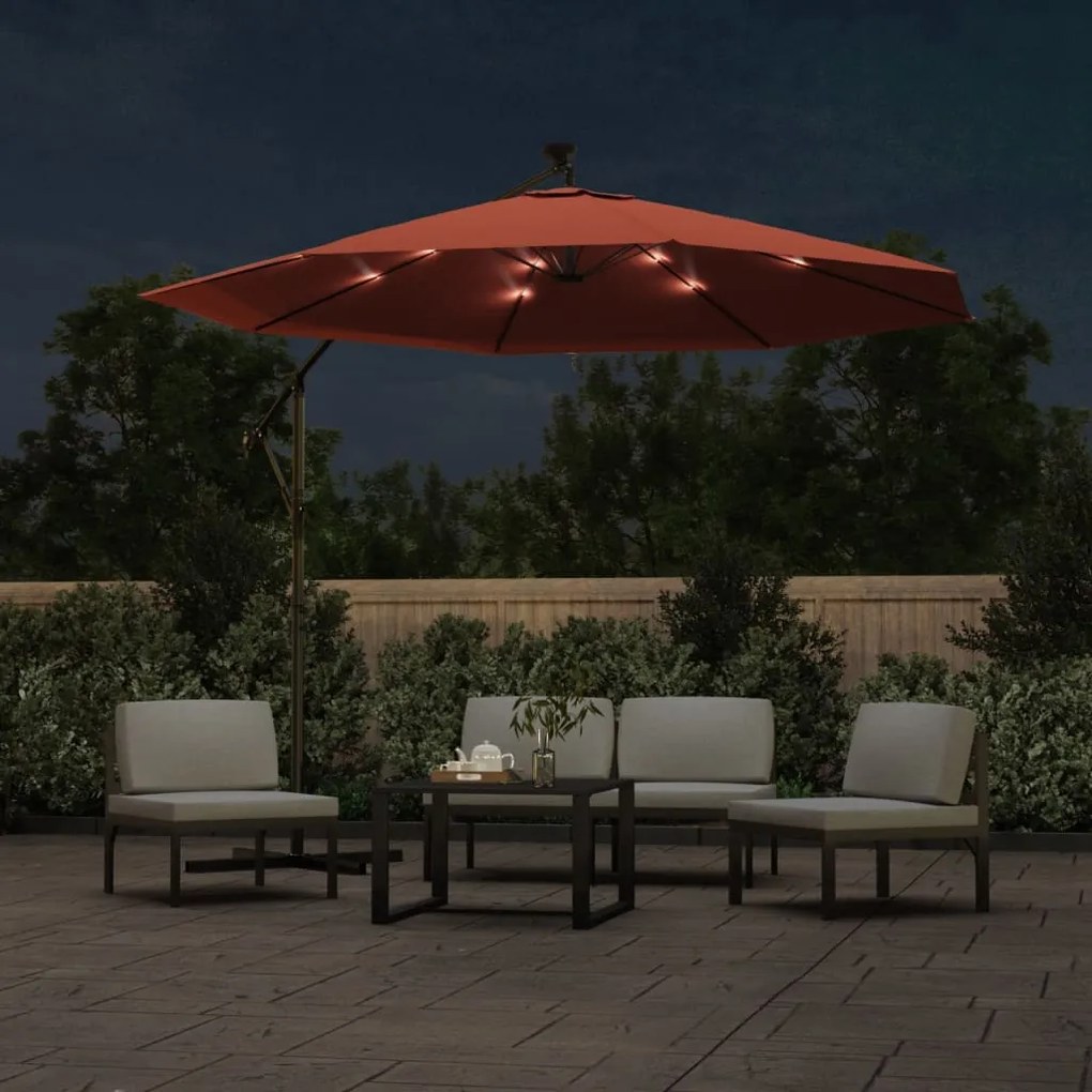 Guarda-sol cantilever de jardim luzes LED/poste aço terracotta