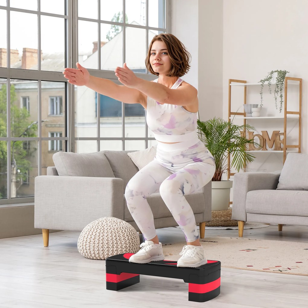 Step para Exercício Aeróbico Plataforma Step com Altura Ajustável em 3 Níveis 80x31x10-20 cm Vermelho e Preto