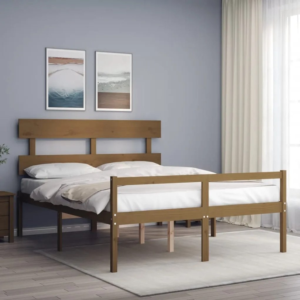 Cama idosos king size c/ cabeceira madeira maciça castanho-mel
