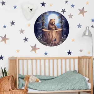 Autocolante por cima do berço - Urso adormecido e o céu noturno