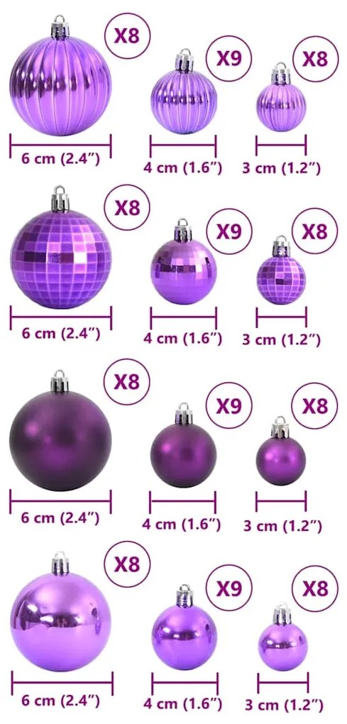 Enfeites de Natal 100 pcs Ø3/4/6 cm lilás