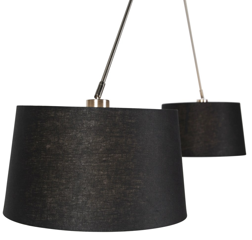 Candeeiro de suspensão em aço com abajures em linho preto 35 cm 2-luzes - Blitz Moderno
