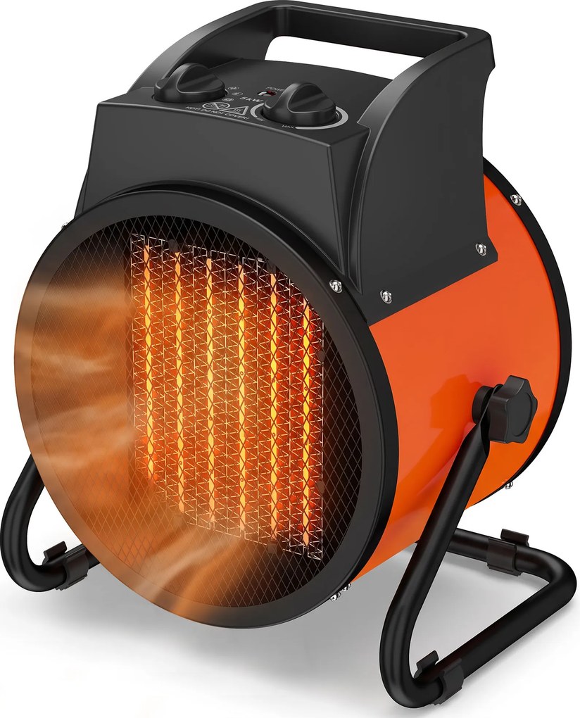 Outsunny Aquecedor Elétrico Cerâmico PTC 5000W com Termóstato Ajustável, 3 Modos e Ângulo Ajustável Portátil para 48 m² Laranja | Aosom Portugal