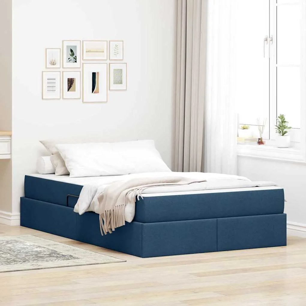 vidaXL Cama com arrumação e colchão Azul 120 x 200 cm Poliéster