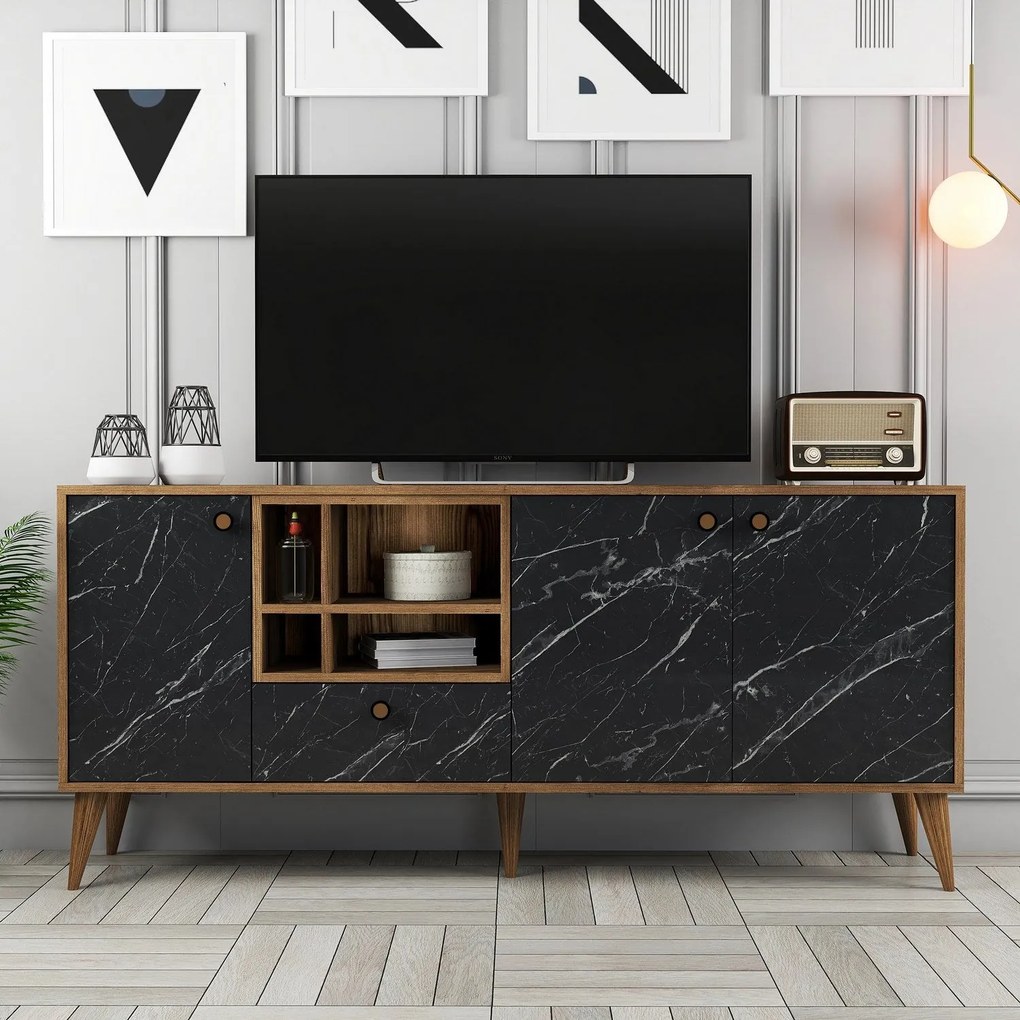 Consola Napoli – Preto e Nogueira – 180x81x35 cm