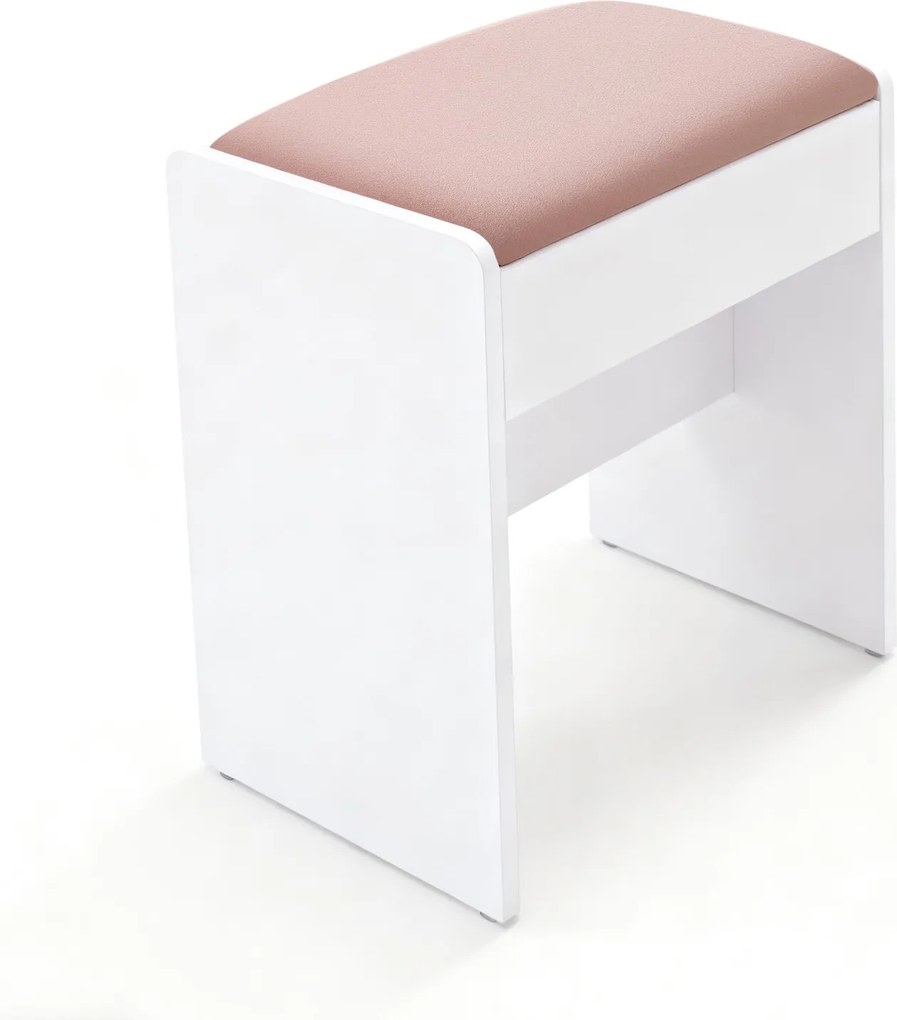 Banco para toucador estofado para maquilhagem em veludo 28,6 x 45 x 49,5 cm, com pés antiderrapantes branco-rosa