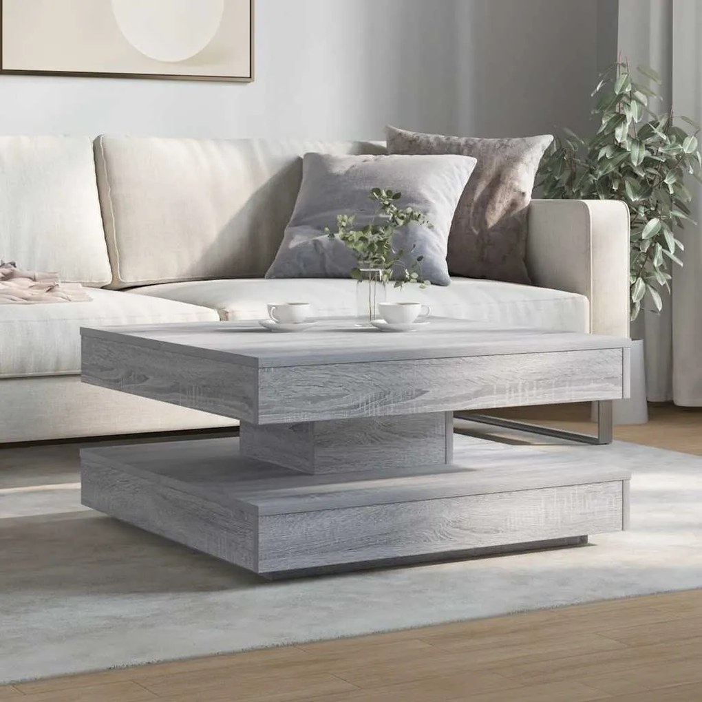 Mesa de centro rotativa a 360 graus 70x70x34,5 cm sonoma cinza