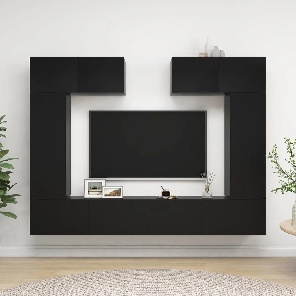 6 pcs conjunto de móveis de TV derivados de madeira preto