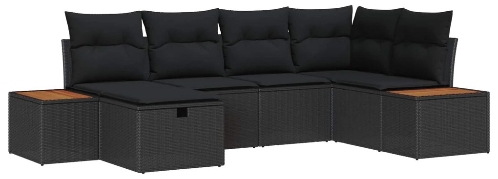 vidaXL Conjunto de Sofá de Jardim com almofada 6 pcs Preto vime PE