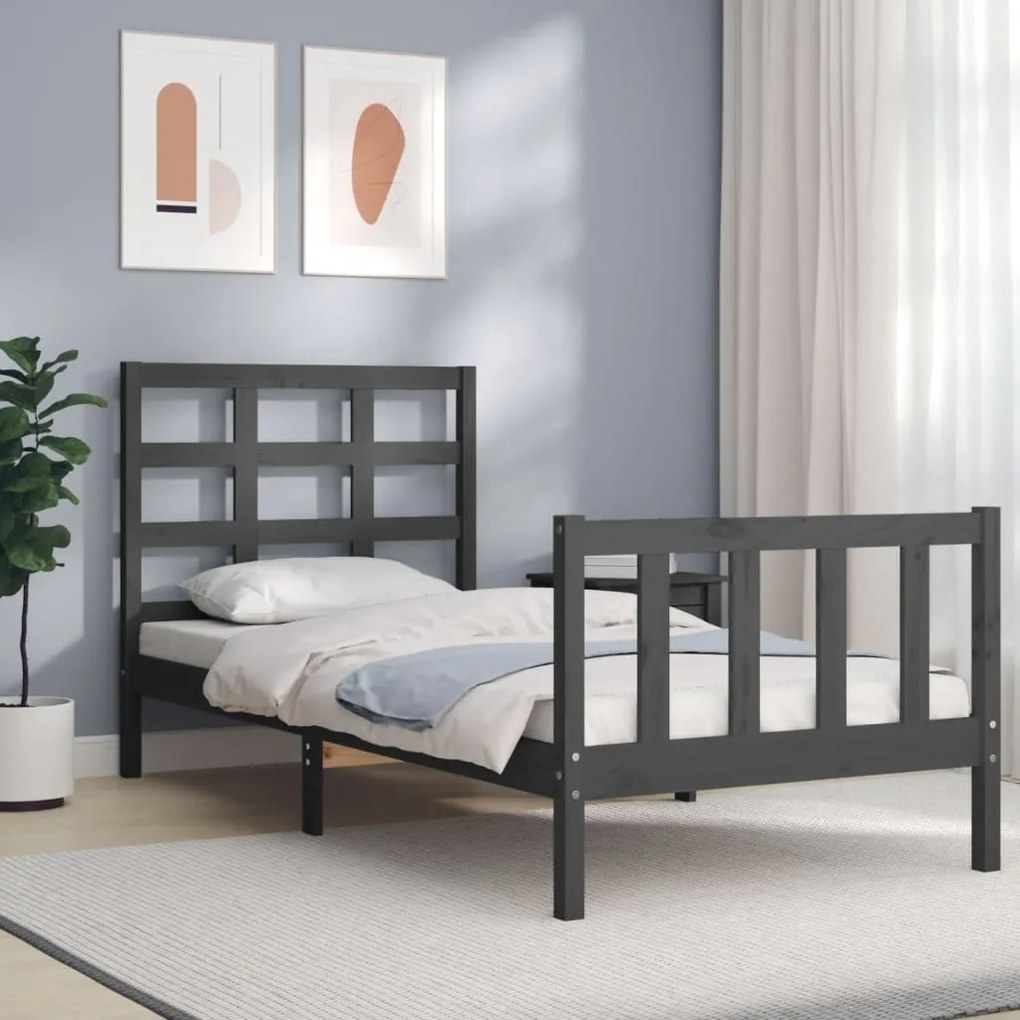 vidaXL Estrutura cama de solteiro c/ cabeceira madeira maciça cinzento