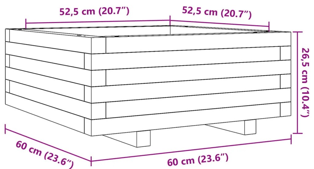 Vaso/floreira de jardim 60x60x26,5 cm pinho maciço branco
