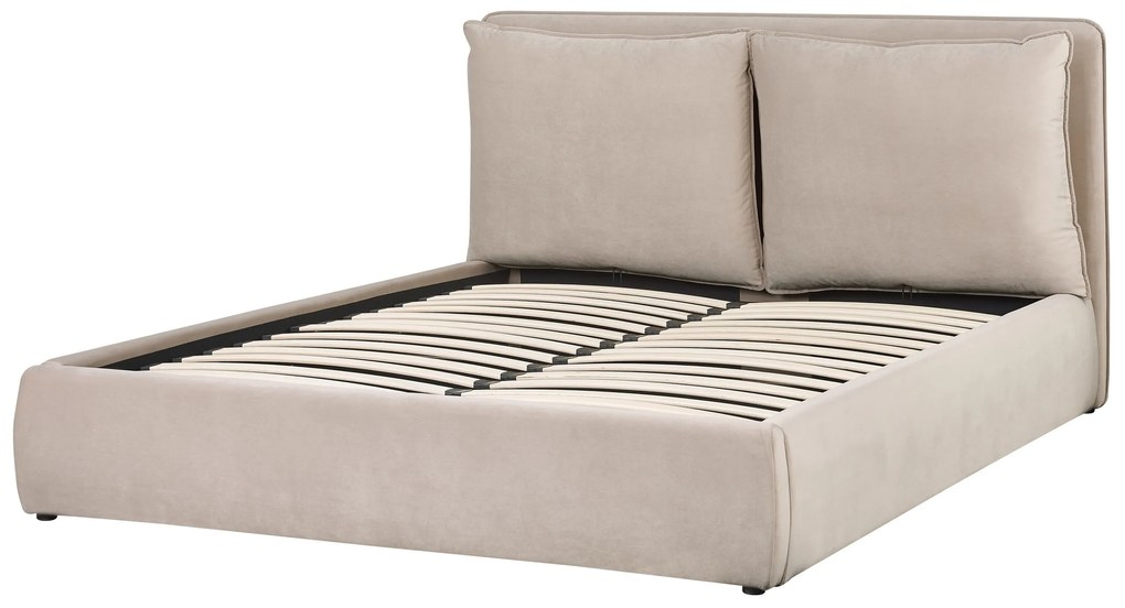 Cama de casal com arrumação em veludo creme 160 x 200 cm BAJONNA Beliani