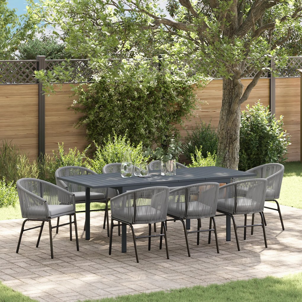 Conjunto de Jantar de Jardim vidaXL 10 Peças com Almofadas Cinza Rattan Poly