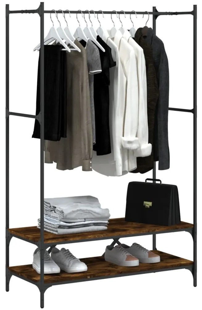 Charriot/Suporte p/ roupas c/ prateleiras deriv. madeira carvalho fuma