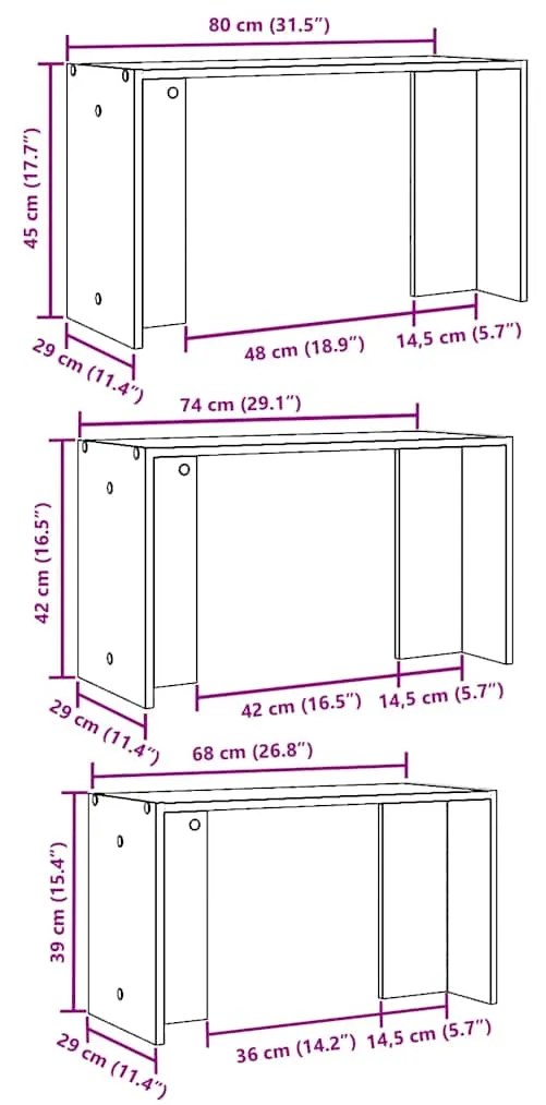 Mesas de encastrar 3 pcs derivados de madeira madeira velha