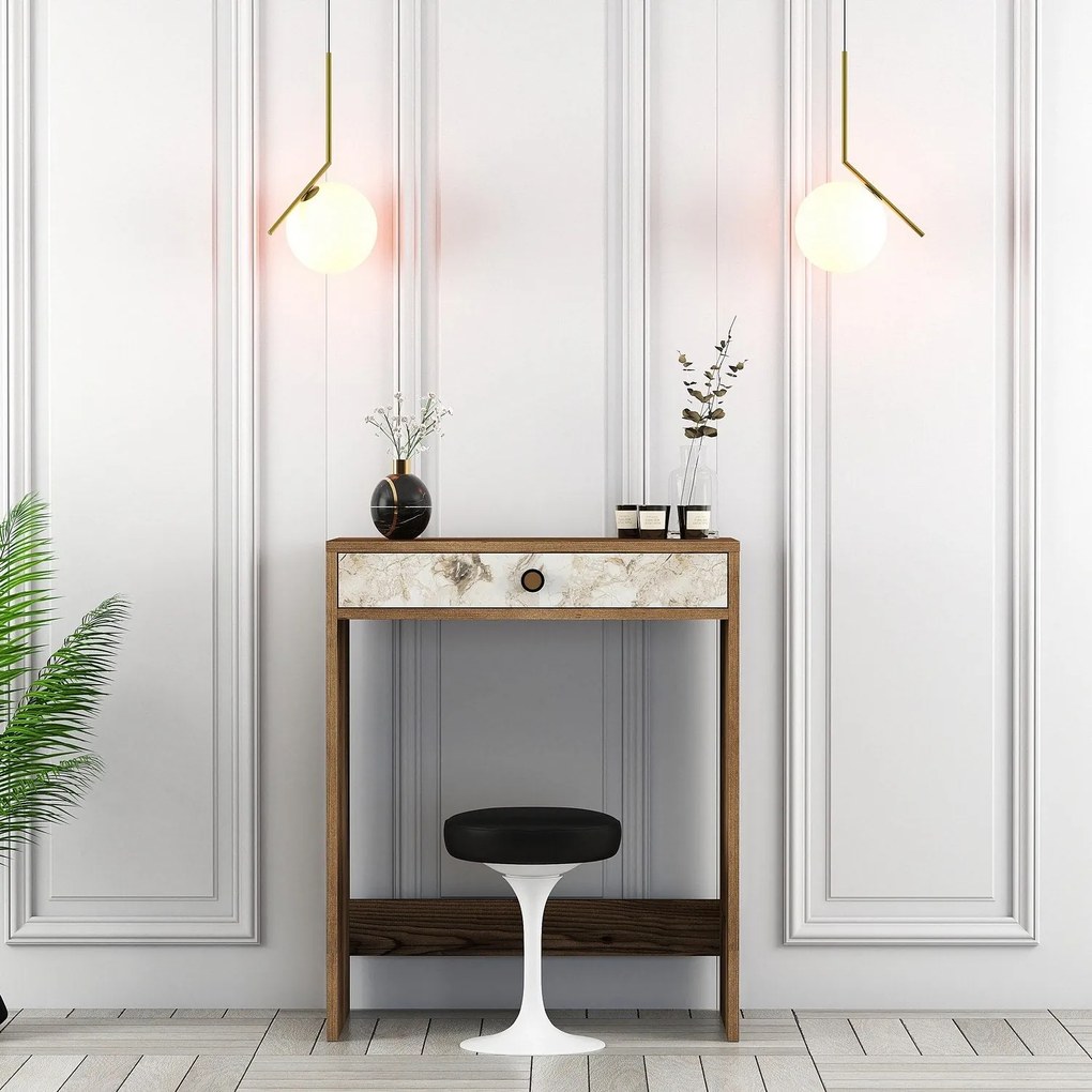 Mesa de Maquilhagem Lizbon – Nogueira, Branco, Mármore – 70 cm x 40 cm