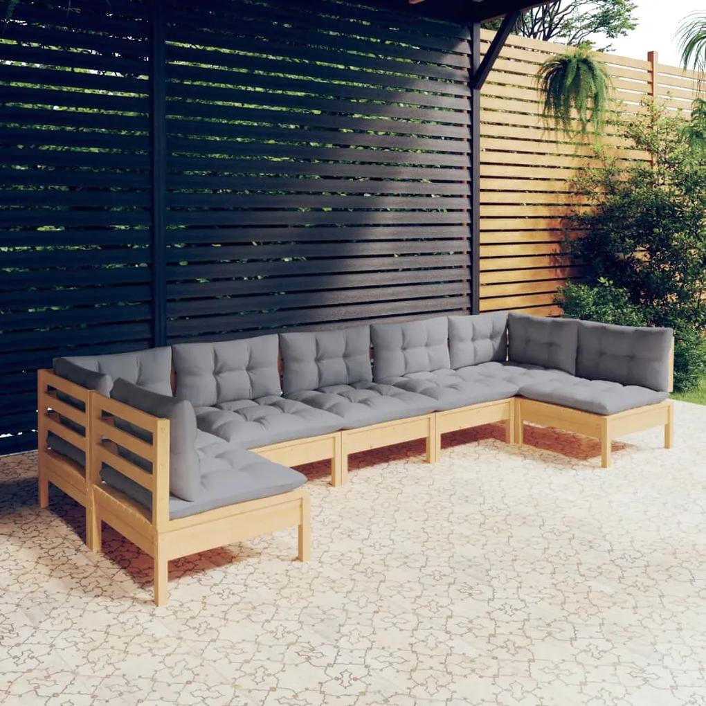 7 pcs conjunto lounge de jardim + almofadões cinza pinho maciço