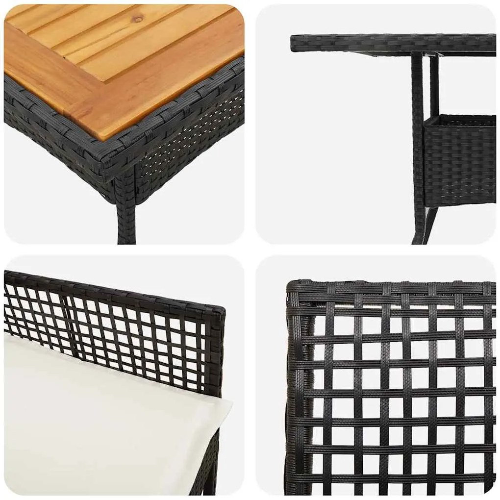 Conjunto de Jantar de Jardim 5 Peças com Almofadas Preto Rattan Sintét