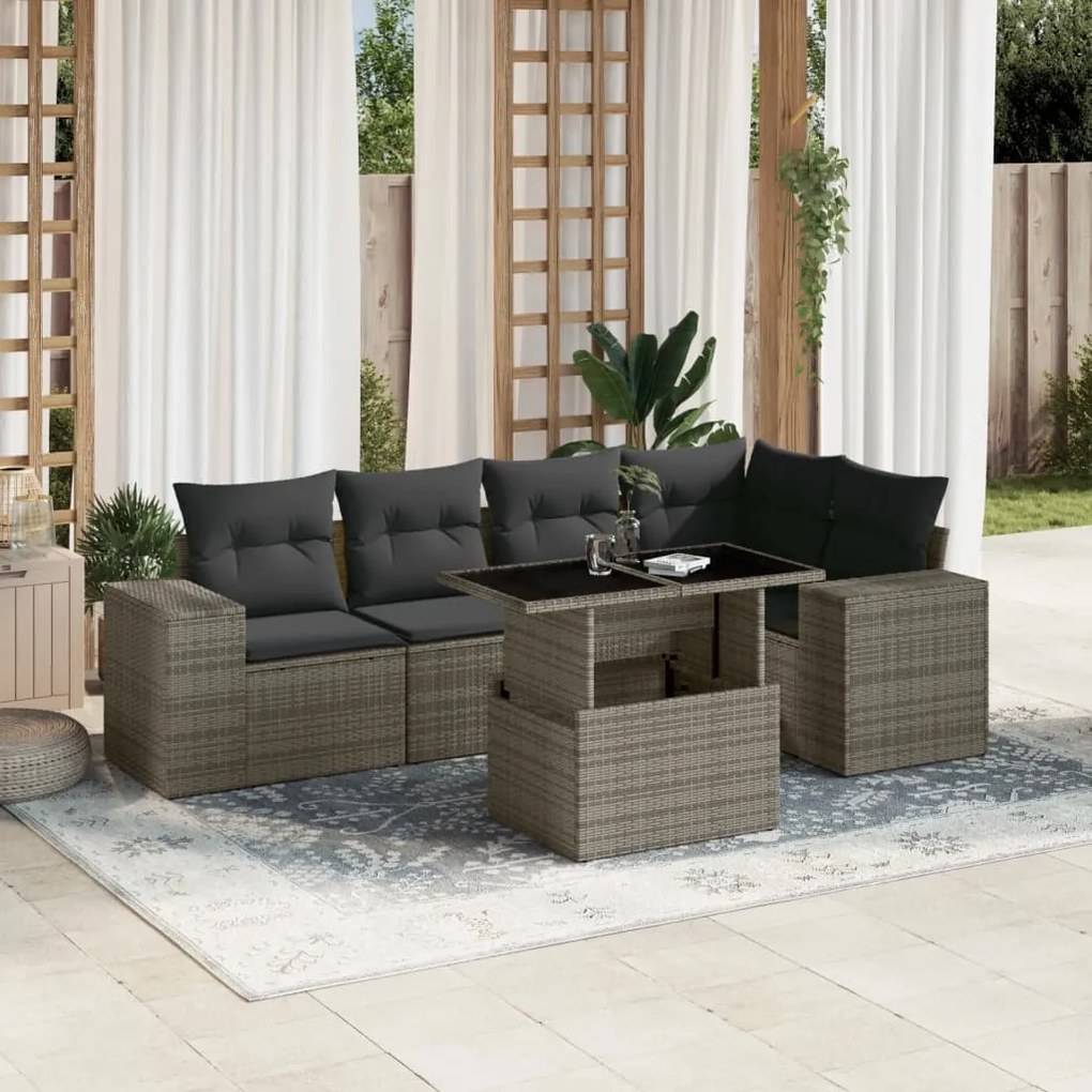 vidaXL 6 pcs conjunto sofás de jardim com almofadões vime cinzento