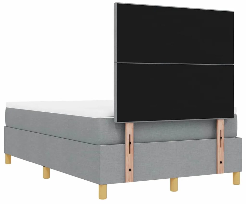 Cama Box Spring com colchão e banco cinza claro 120x190 cm tecido
