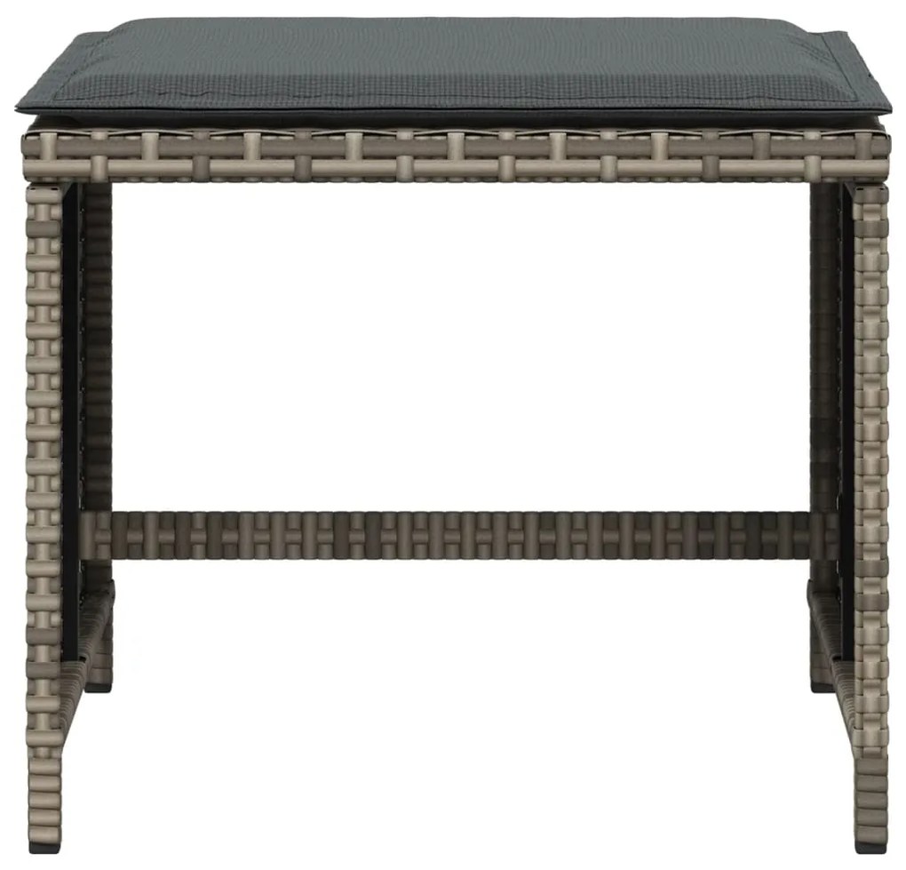 Bancos jardim com almofadões 4 pcs 41x41x36 cm vime PE cinzento