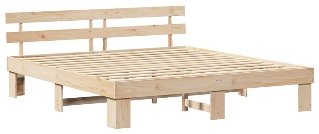Estrutura de Cama com Cabeceira 180x200 cm Madeira Maciça de Pinho